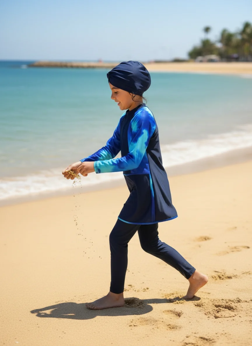 3PCS/set Muslim Children Burkini 8-16 Years old Children Swimsuit Long Sleeved Sunscreen Swimsuit UPF50-UV Protection