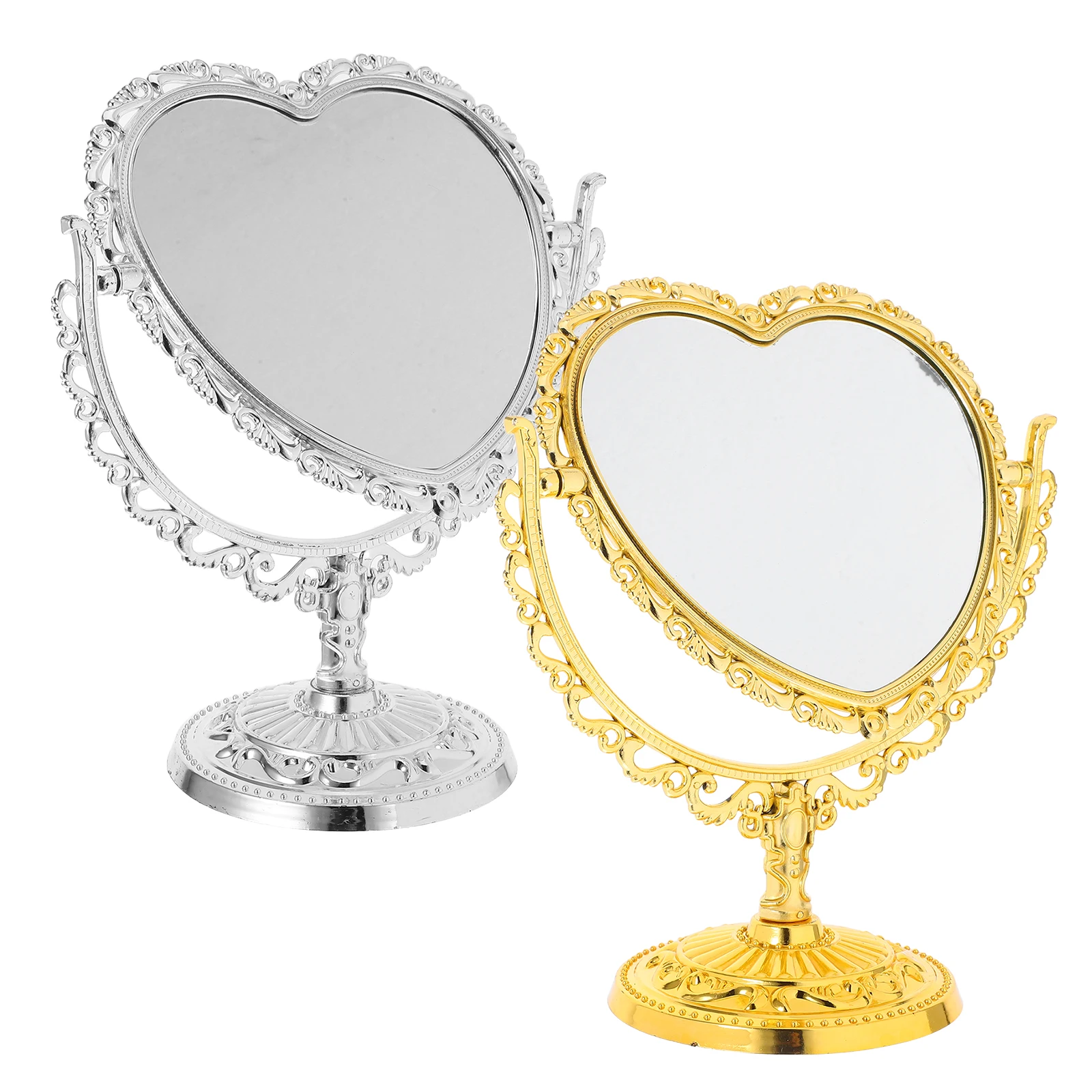 

2 Pcs Heart-Shaped Mirror Cute Desk Rotating Makeup Small Decorative Mirrors for Bedroom Desktop
