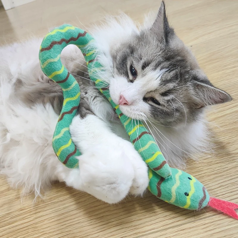 Interactive Plush Cat Teaser Toys Simulation Cartoon Snake Cat Toy Kitten Cat Nibble And Grind Chewing Toy Pet Cat Supplies