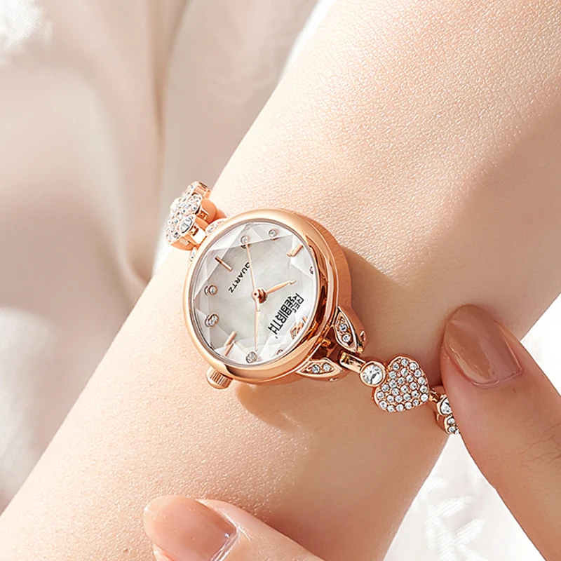 

REBIRTH Rose Gold Women Watches For Ladies Wrist Quartz Dropship Luxury Stainless Steel Band Bracelet Watch