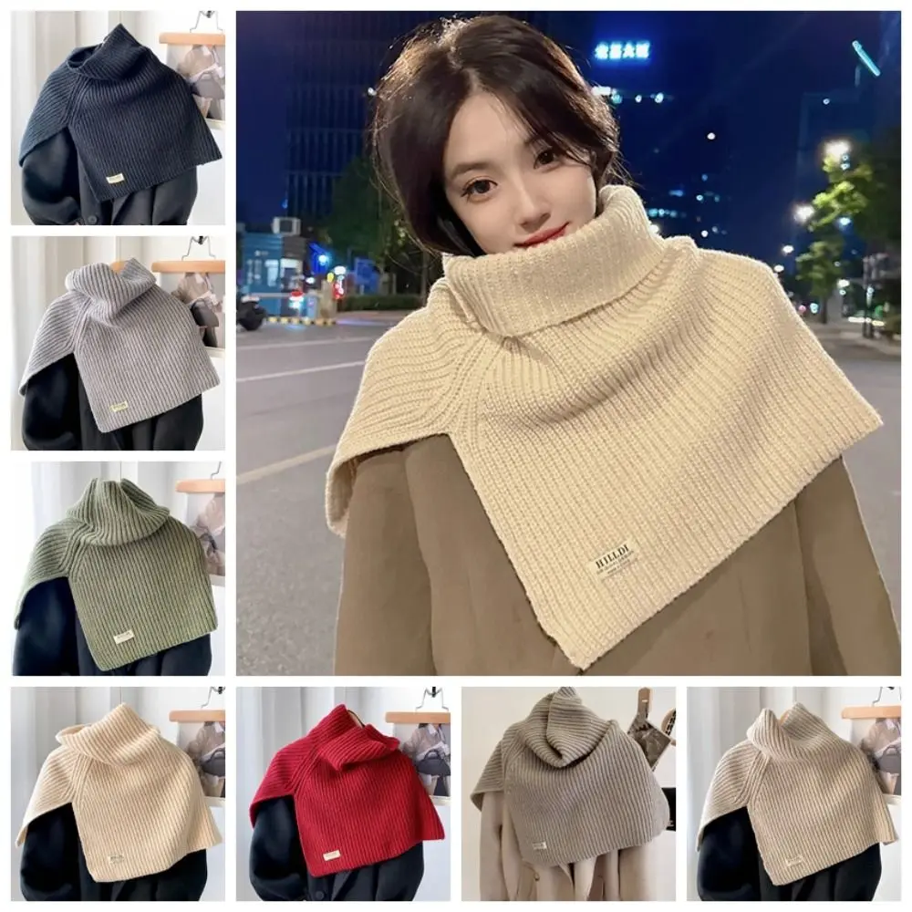 

Retro Solid Color High Collar Shawl Warm Wool Scarf Knitted Shawl Wraps High Collar Shawl Wraps Autumn