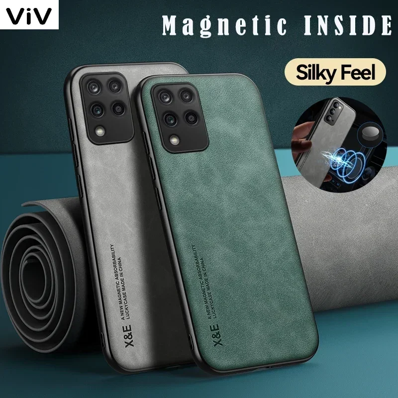 Build-in Iron Magnetic Frosted Leather Phone Case For Huawei Mate 60 50 40 Nova 11 10 9 Honor 50 70 90 Pro Slim Matte Back Cover