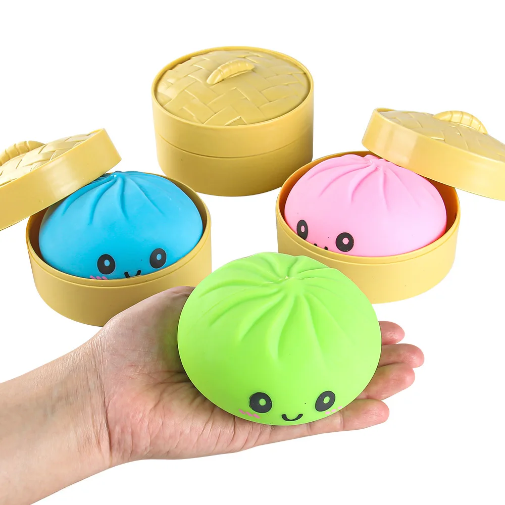 Simulated Stress Baozi Relief Stressball Toys With Bamboo Steamer Children Adults Antistress Decompression Cute Extrusion Toys