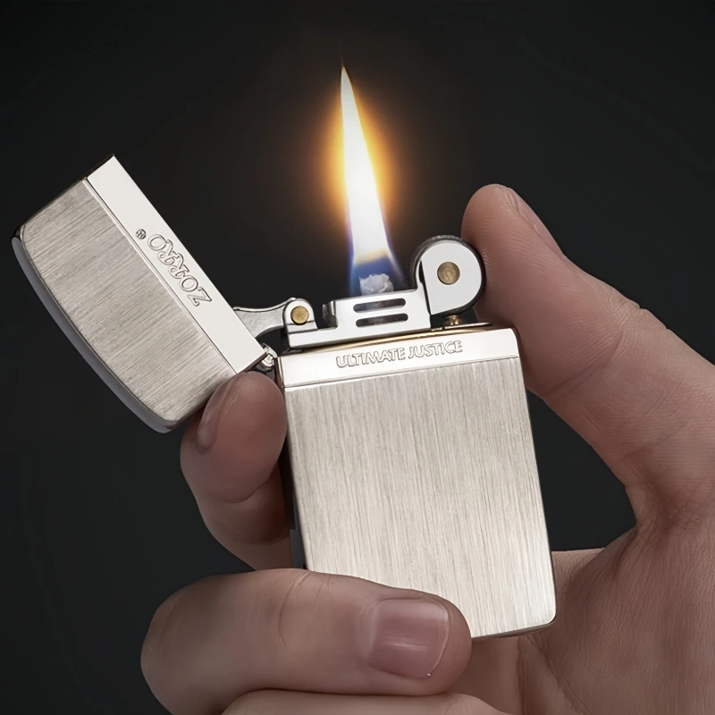 

Zorro Windproof Ultra Thin Pure Copper Lighter Retro Carving Metal Grinding Wheel Lighter Men's Smoking Accessories Small Tool
