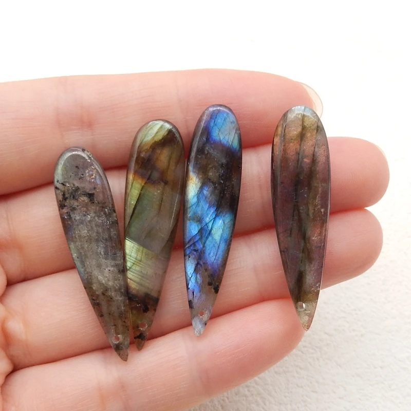 4Pcs/set Autumn Winter Charms Natural Stones Flashy Labradorite Pendants Jewelry DIY For Necklace Jewelry Making 39x10x4mm 10g