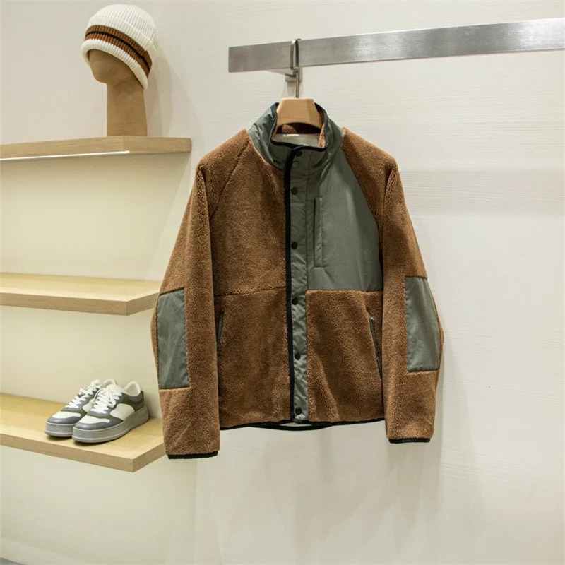 

Двусторонний дизайн одежды, флисовый материал, теплый, воротник из овчины, свободный крой, повседневная мужская куртка
