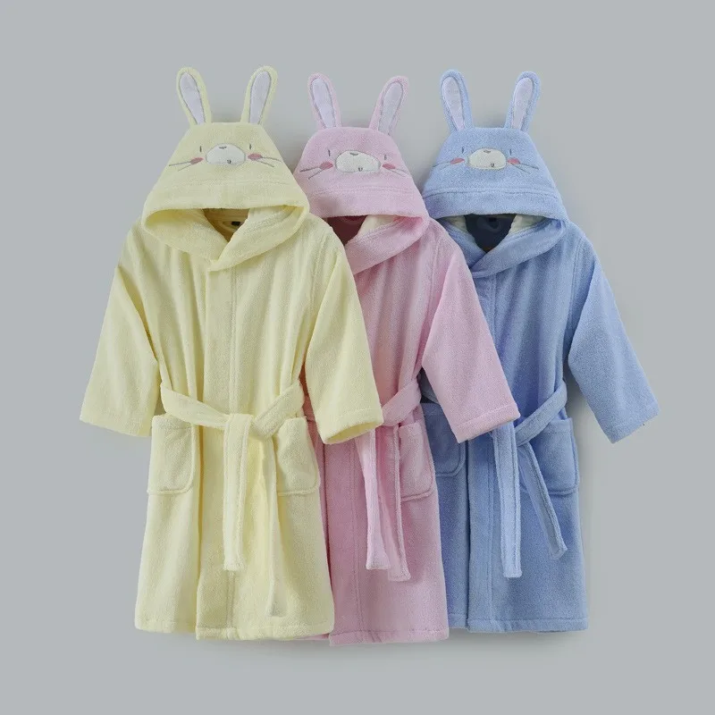 Children Homewear Hooded Toweling Terry Cotton Bathrobe Boys Kids Thicken Winter Bath Robe Little Girls Dressing Gown