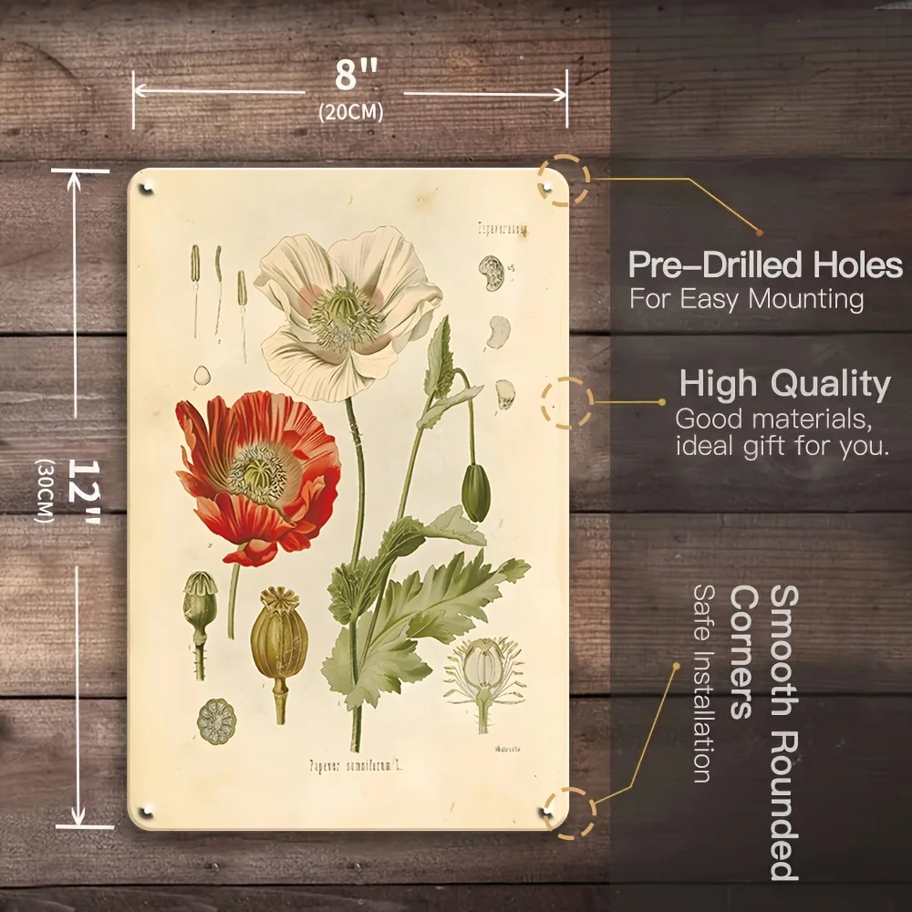 A Set of 6 Vintage Metal Signs for Identifying Herbal Plants - Perfect for Decorating Bedrooms, Studies, or Classrooms as Educat