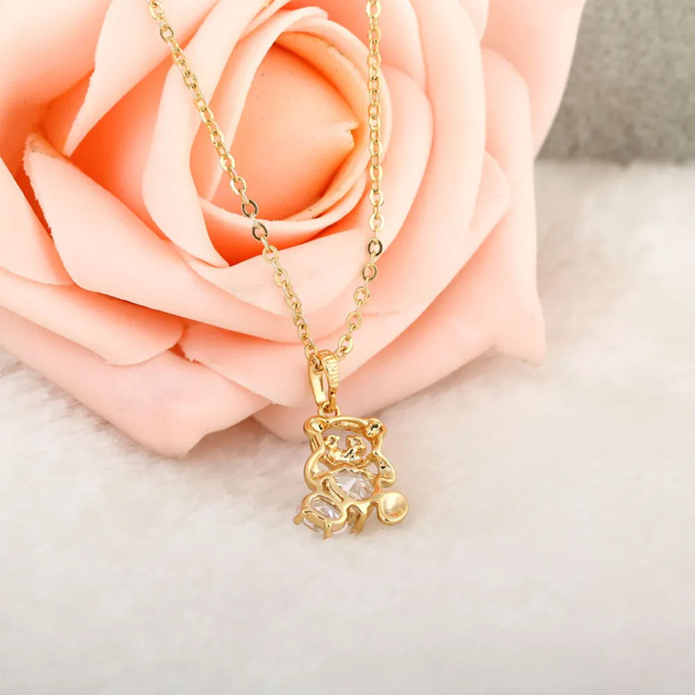Women Little Bear Shape Micro-Inlaid Zircon Necklace Golden Personalized Elegant Neck Decor for Daily Wear Comfortable