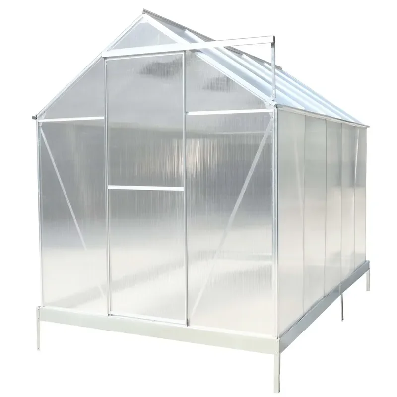 Heavy Duty Aluminum Walk-in Greenhouse Kit for 6.3 ft x 10.2 ft x 7 ft Polycarbonate Garden Greenhouse with Rain Gutter Vent