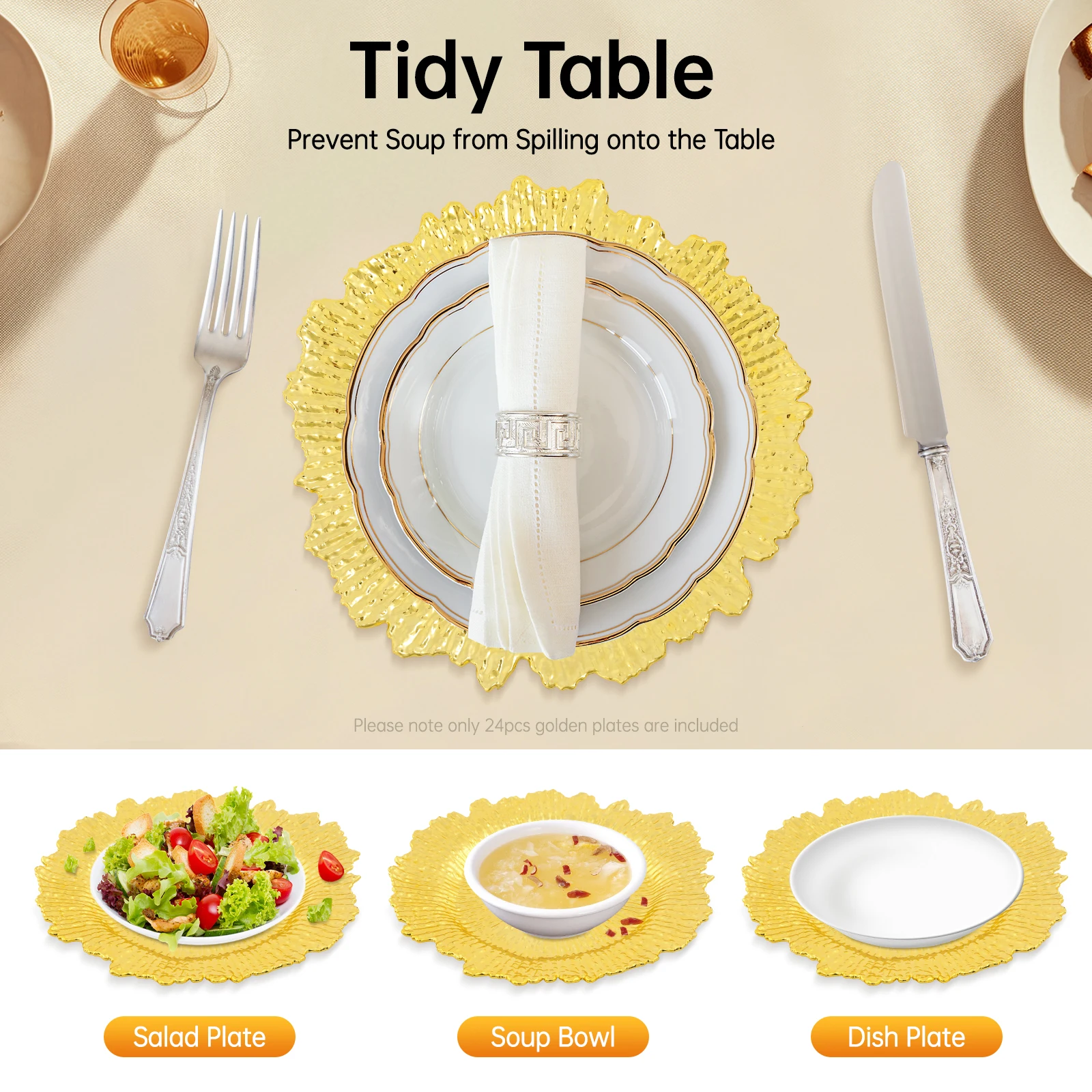 

13 Inch Charger Plates, Round Plastic Reef Plate Chargers for Dinner Plates,Wedding, Party Elegant Decoration Place Mats