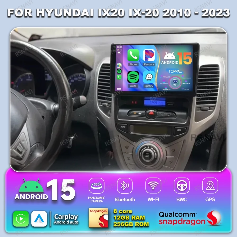 

Автомобильное радио Android 15 для Hyundai Ix20 Ix-20 2010-2023 Qualcomm Wireless Carplay Auto DSP 4G LTE Головное устройство навигации BT QLED