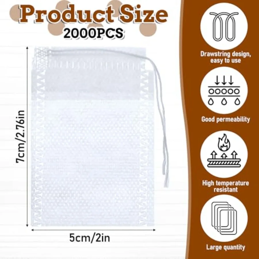2000 قطعة أكياس تصفية الشاي أكياس تصفية الشاي القابل للتصرف لشاي أوراق فضفاضة الرباط كيس شاي فارغ أكياس القهوة مرشحات السائبة B