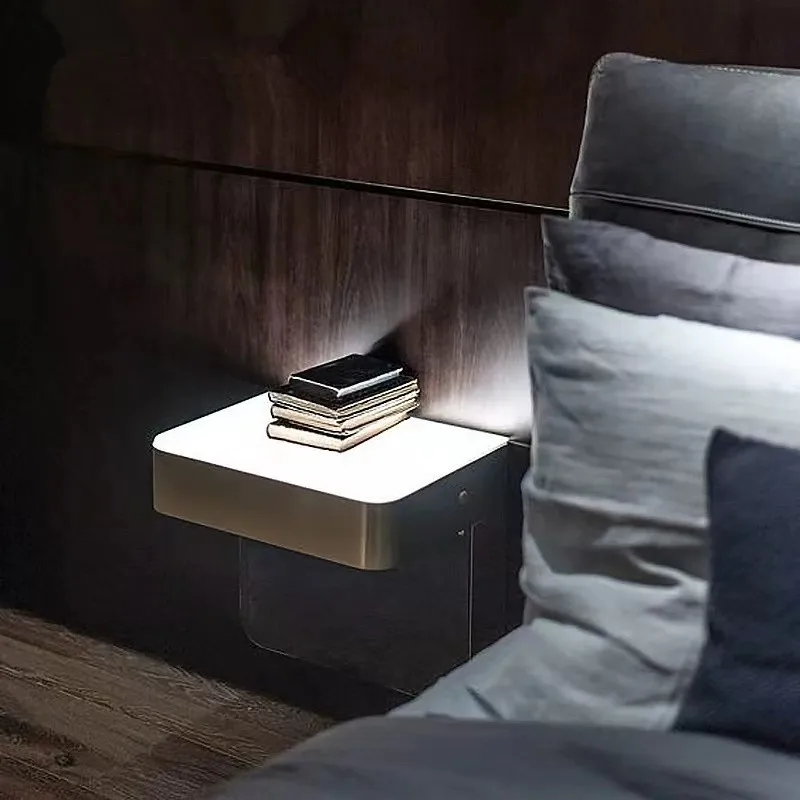 ‌Italian Floating Nightstand Modern Scandinavian Bedside Table Minimalist Wall Mounted Storage Shelf Luxury Bedroom Furniture