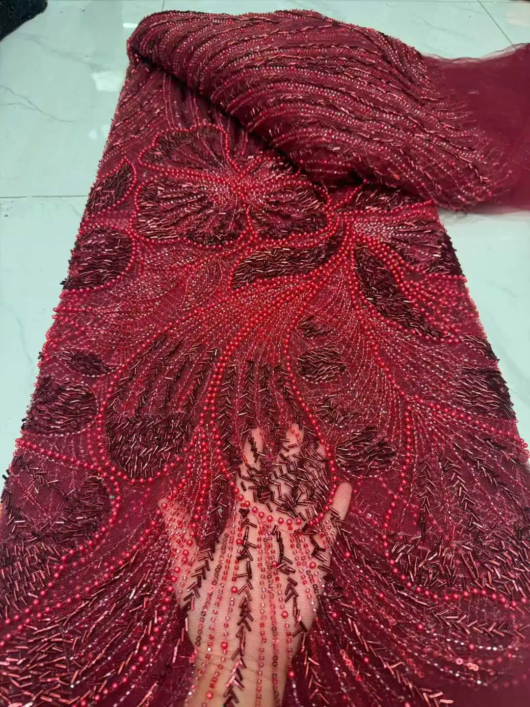 

5 Yards African French Beads Tulle Lace High-Quality Nigerian Luxury Sequins Embroidery Net Lace Fabric for Evening Dresses