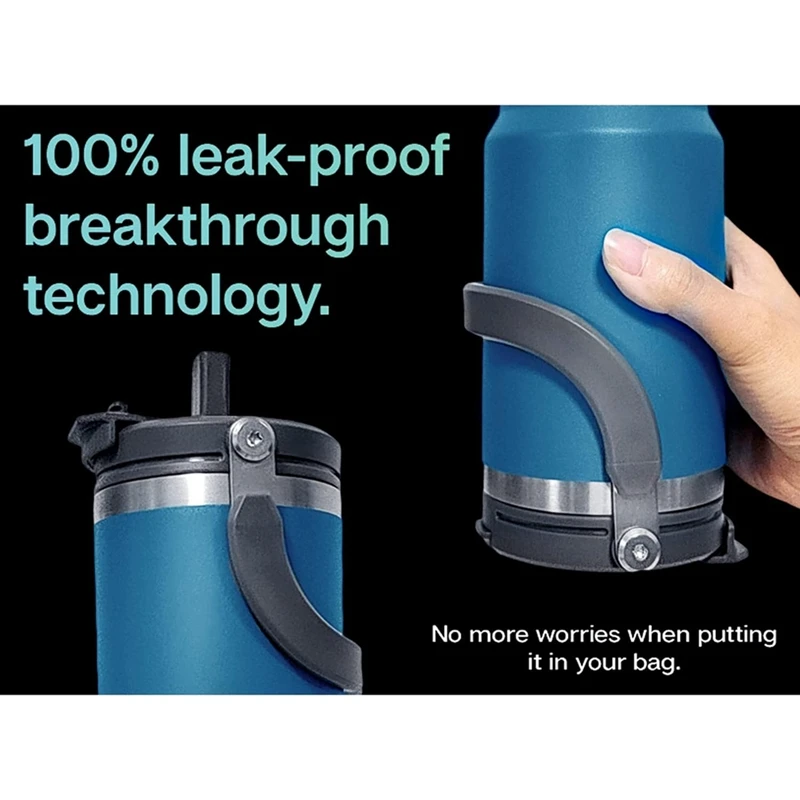 زجاجة معزولة بالتفريغ بمقبض وقش قلاب ، فولاذ مقاوم للصدأ ، كوب قهوة للسفر ، مانع للتسرب ، جدار مزدوج ، 30 أونصة