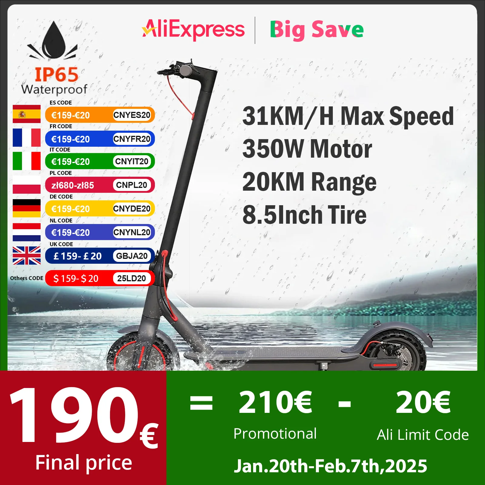 365GO 350W Electric Scooter, 8.5 Inch 31KM/H Adult Foldable Electric kick Scooter, 7.8AH APP Smart