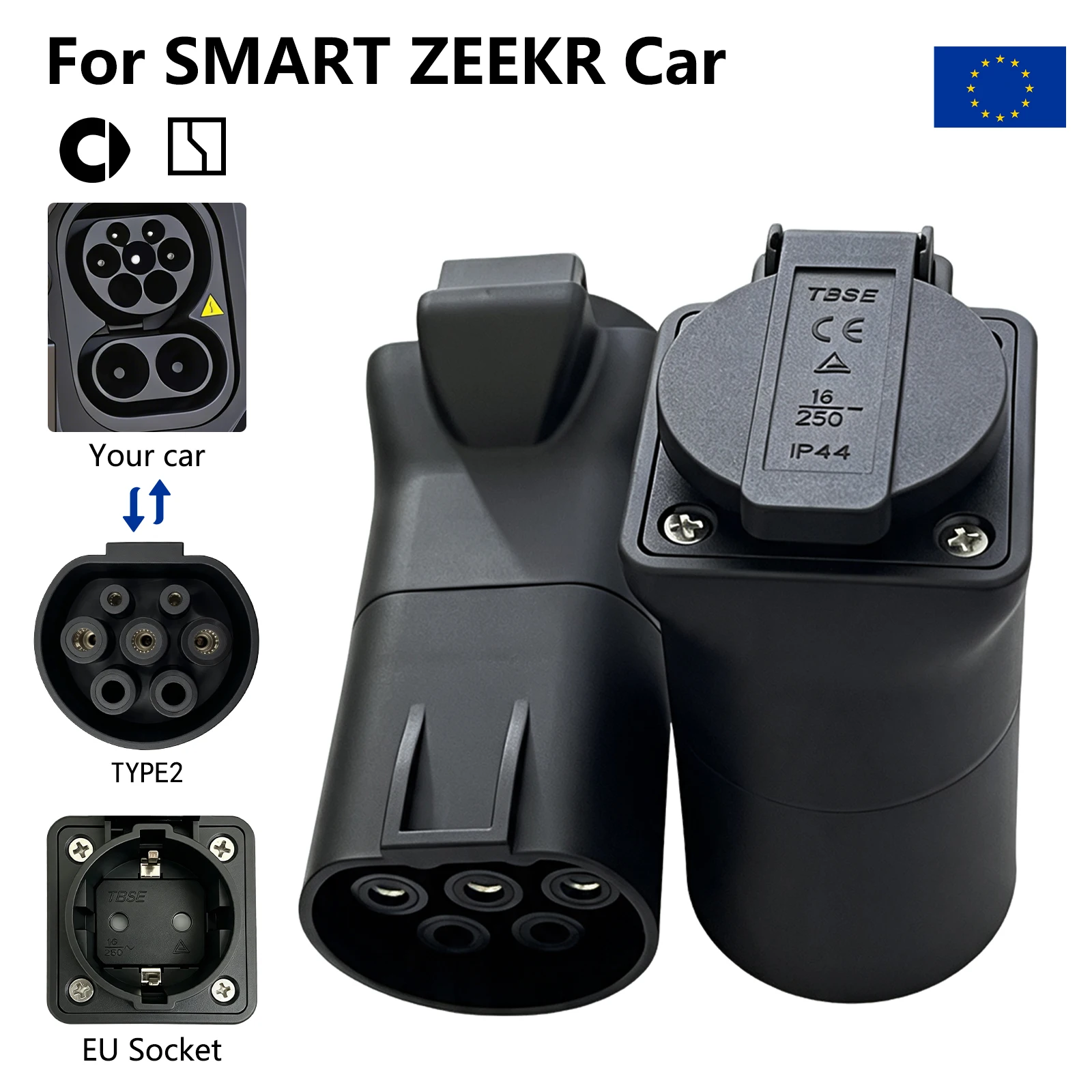 Type2 V2L-ontladingsadapter geschikt voor BYD, MG, Deepal, Geely, Jaecoo, Omoda, LYNK voertuig-naar-belasting-stekker EU-aansluiting EV-kampeervoertuigen