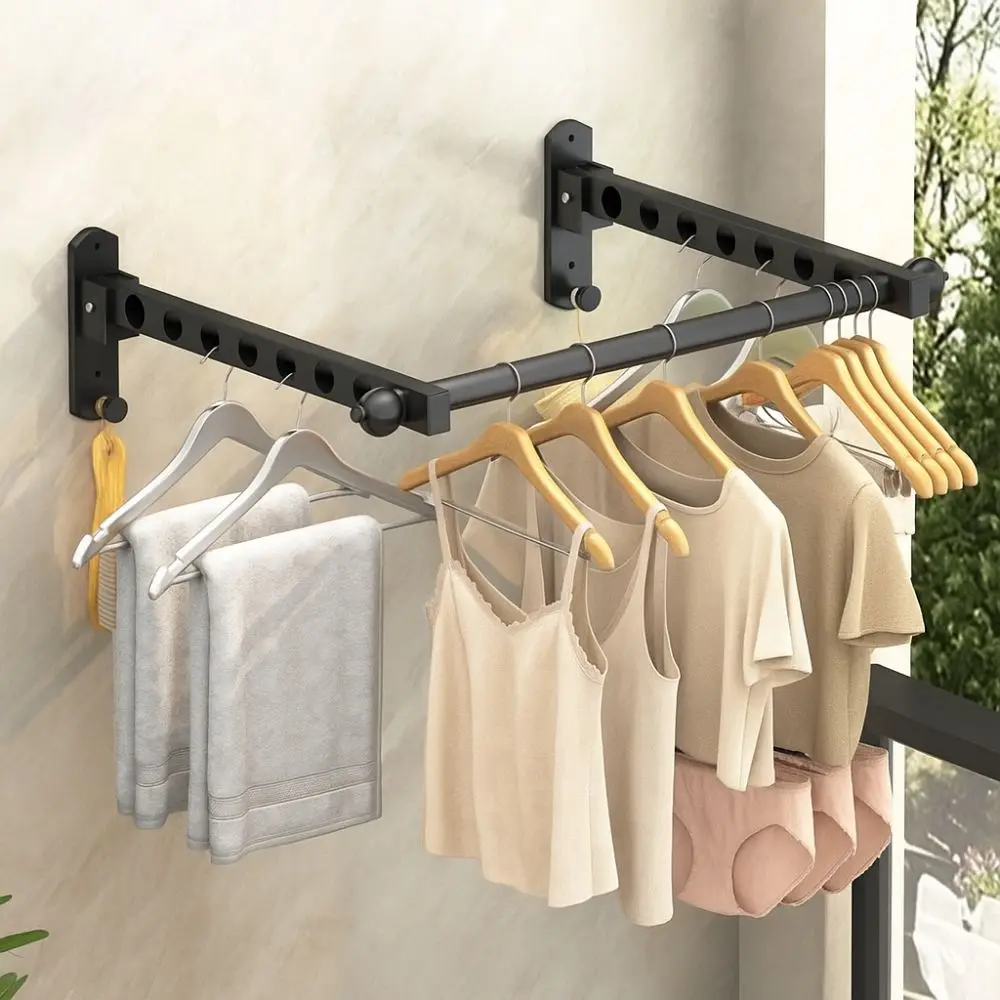 6/8/10 Holes Wall Mounted Clothes Hanger Stainless Steel Non-Punching Drying Rack Space Saving Foldable Folding Drying Racks