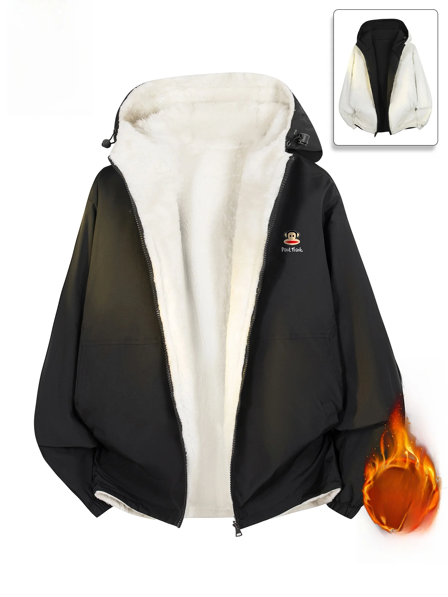 

PaulFrank Thiened Fce Lined Hooded Cotton Jaet Men's Winter Double Sided Wear Casual Warm Outerwear Youth ular