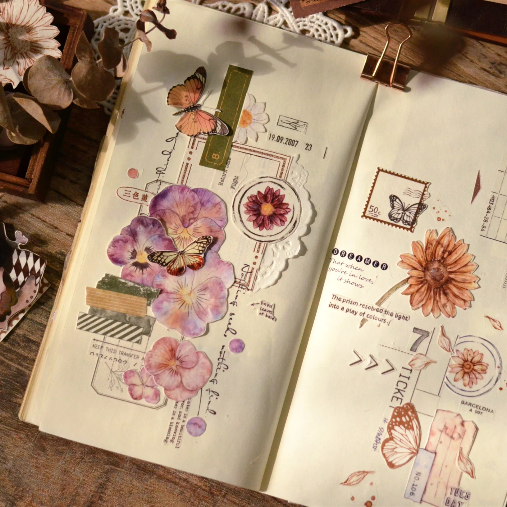 5Meter Rolle Vintage Blume Stiefmütterchen Blumen journal Washi Pet Tape