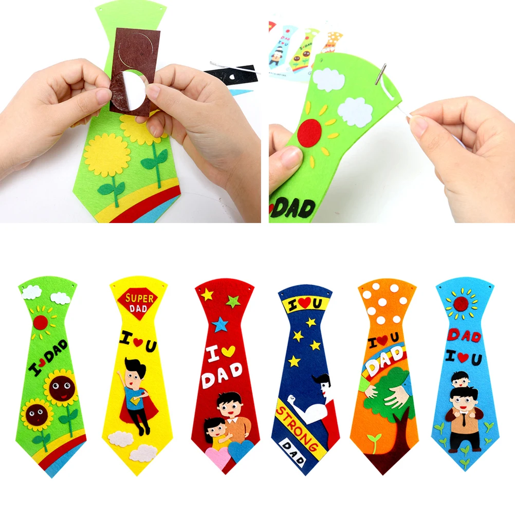 

6 Pcs Non woven DIY Tie Material Pack Safe Kids Craft Educational Sewing Kit Father Gift Various Colors Art Project Accessories