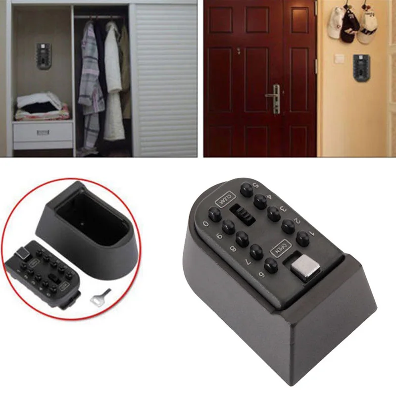 Mini Black Key Safe Box Wall Mounted Aluminium Alloy Key Lock Box with 10 Digital Code Security Lock Storage Boxes for Home