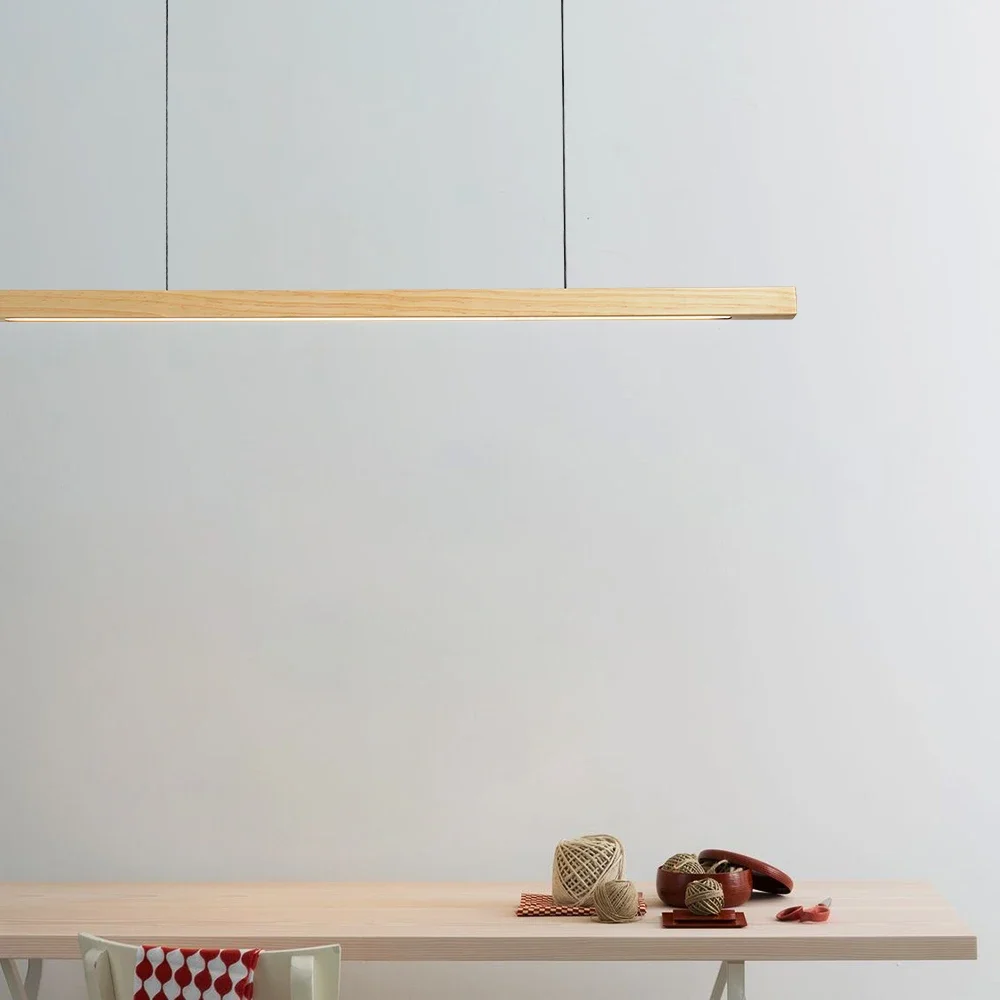 Modern Simple Wooden Pendant Lights Long Linear Hanging Lamp Table LED Light Kitchen Island Lighting Dining Living Room Office
