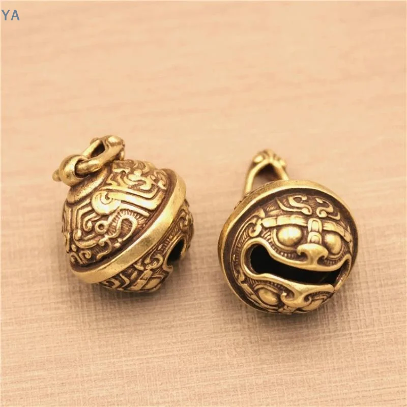 【SA】1PCS NEW Vintage Brass Taotie Pure Copper Gluttonous Bell Car Key Chain Pendant Small Pendant Men And Women