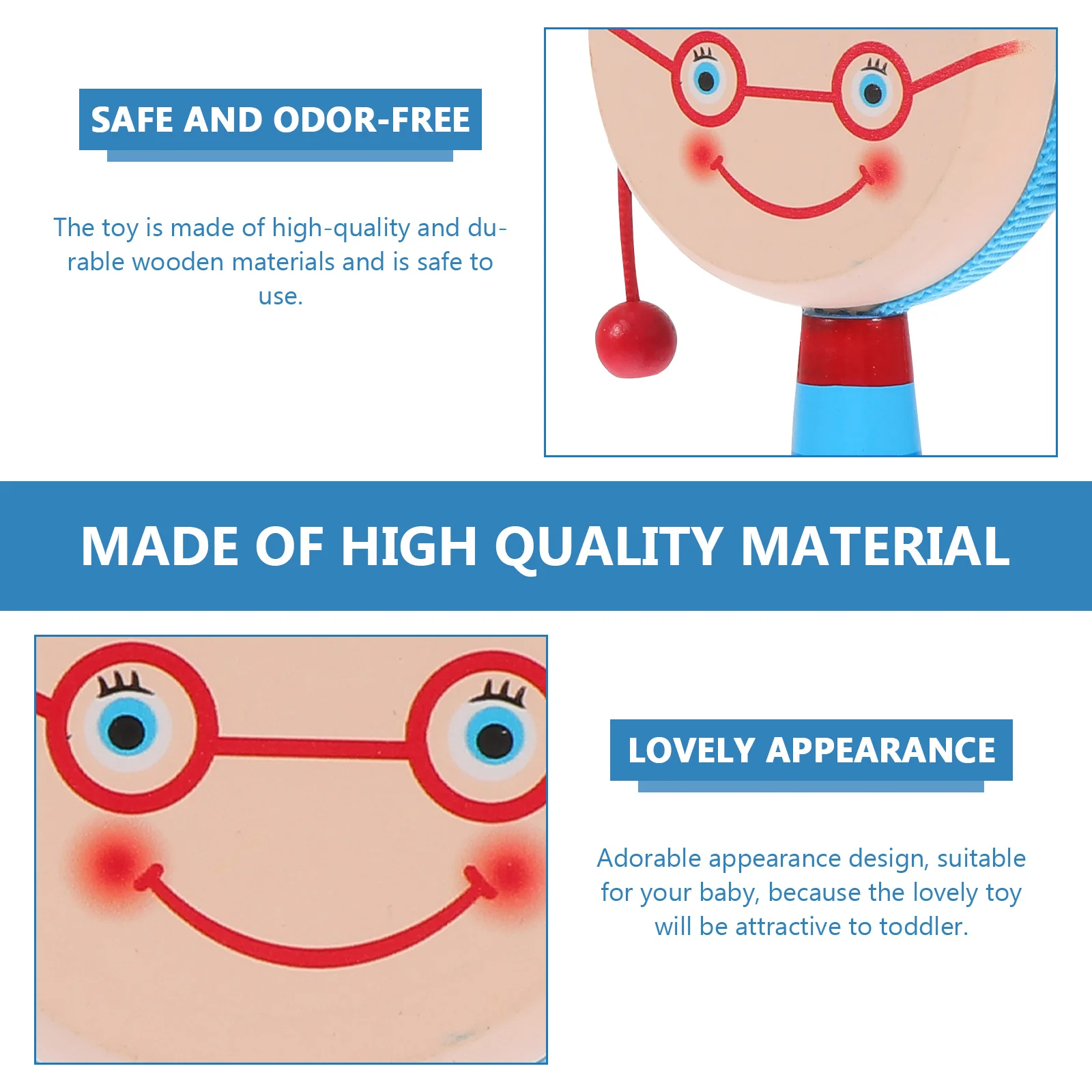 

1Pcs Wooden Rattle-Drum Lovely Cartoon Design Infant Plaything for Cognitive Listening Skill Music Rhythm Development Gift