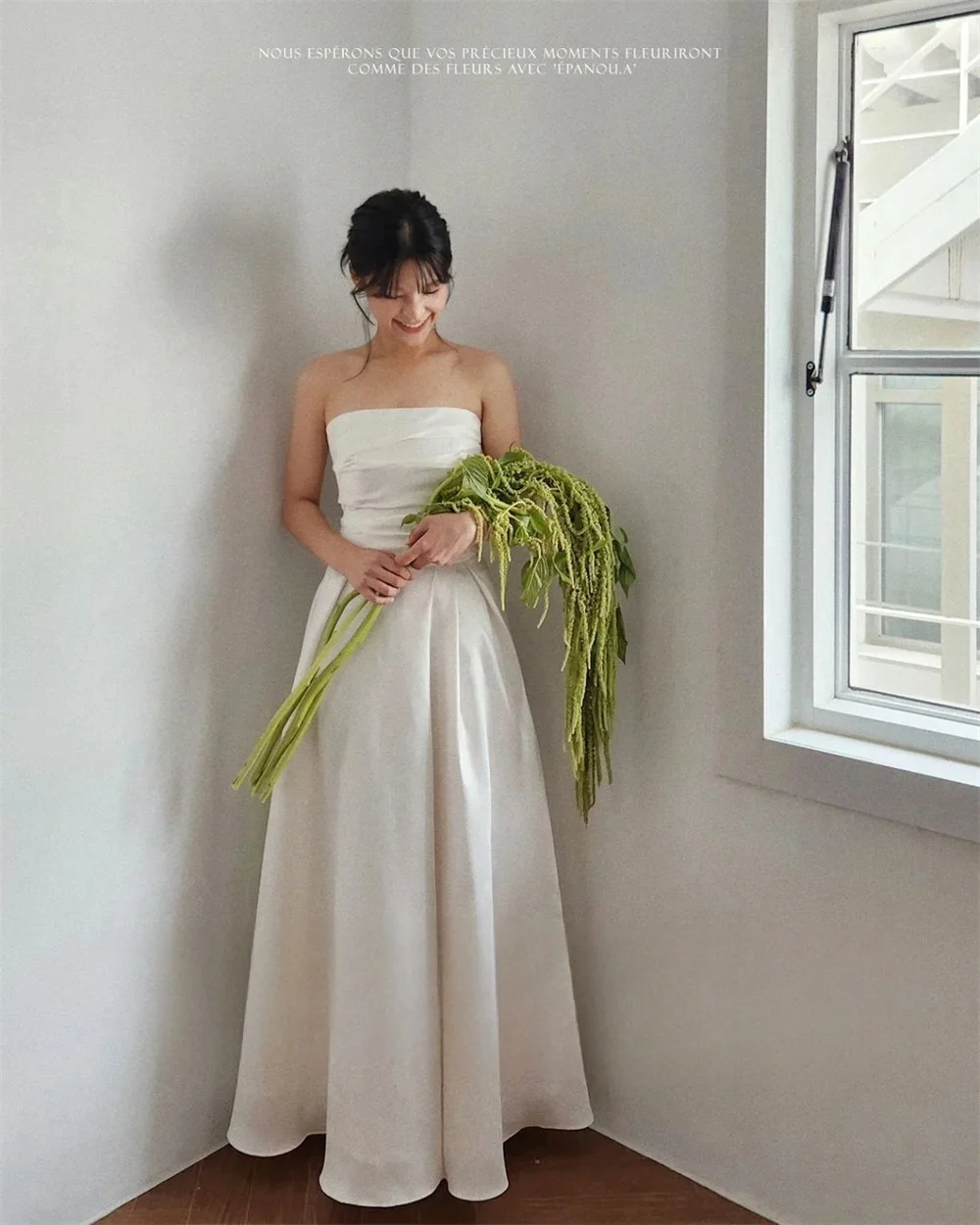 Bowith Simple Wedding Reception Dresses Elegant Strapless Bridal Gown Floor-Length Korea Photo Shoot Dresses Customized