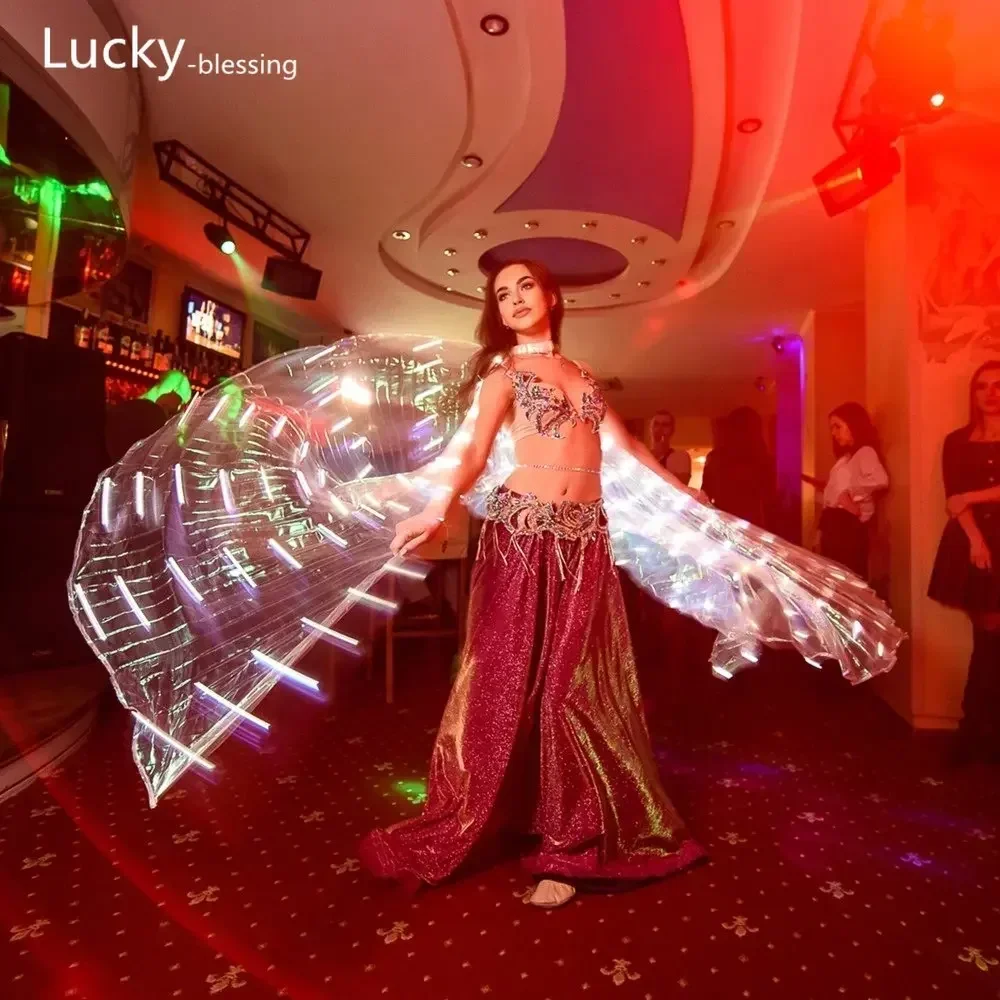 LED Dance Wings Butterfly Glow Belly Dance Costumes Isis Halloween Color Fluorescent Show Prop Shining Lamp Wings Adult Child