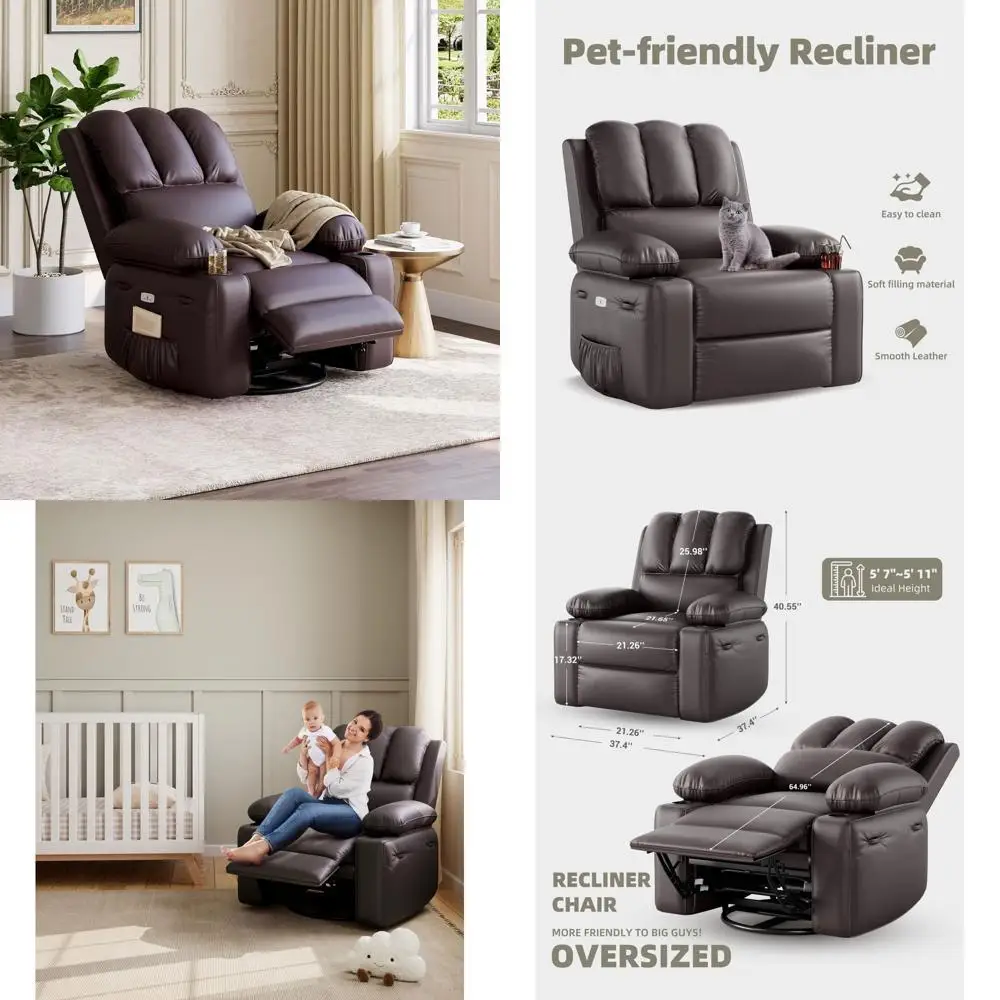 

Кожаная обивка из искусственной кожи 360 ° Массажное кресло-реклайнер с подогревом и функцией поворота для гостиных и детских комнат