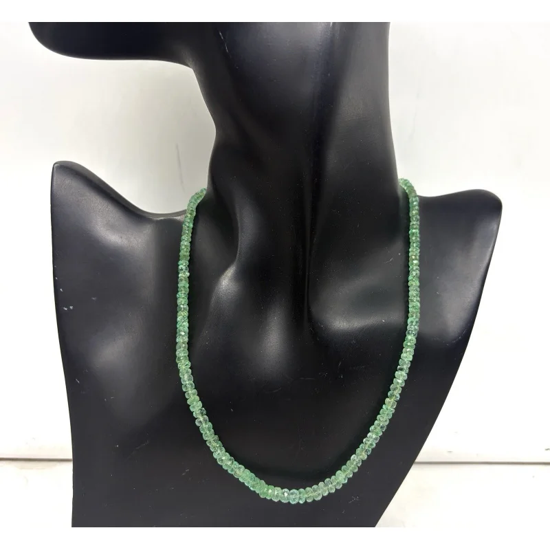 

Natural Emerald Necklace 20” Round Faceted 4–5mm Sterling Silver