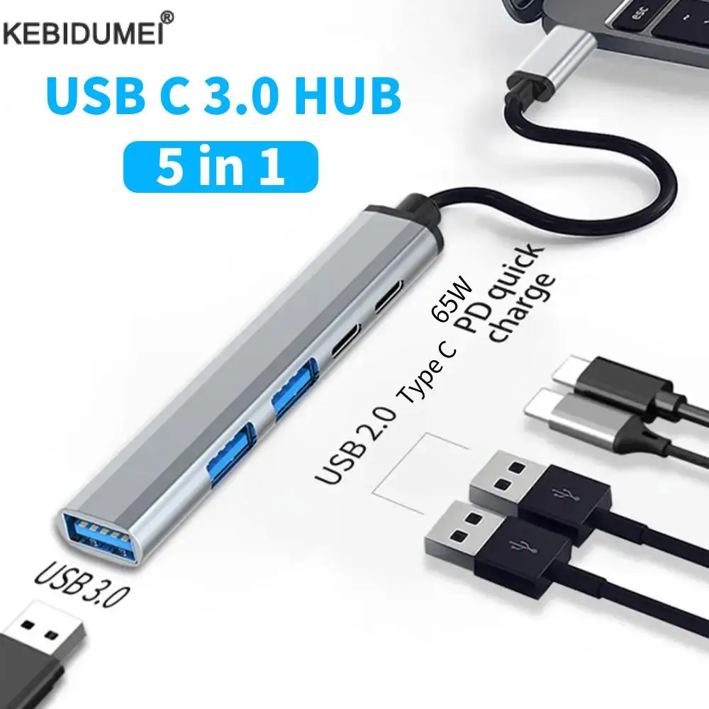 USB Type C Hub 4/5Port Adapter USB3.1 Multiport Splitter Docking Station UltraSlim High Speed Aluminum For Computer Laptop PC