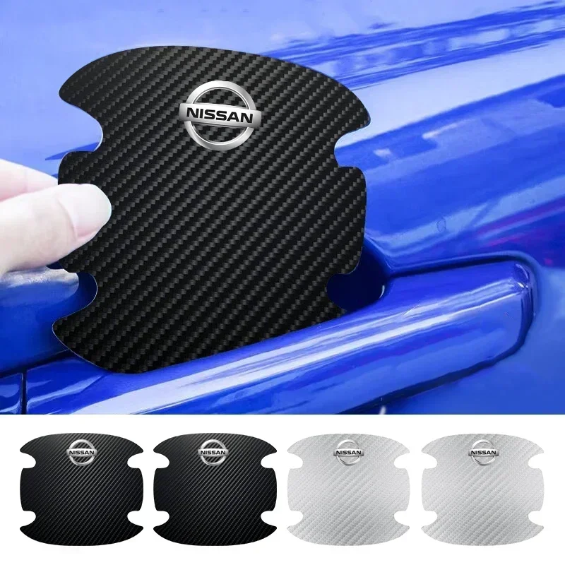 4pcs Carbon Fiber Car Door Bowl Handle Anti-Scratches Sticker For Nissan Nismo Juke Note Versa Almera X-Trail Xterra Qashqai