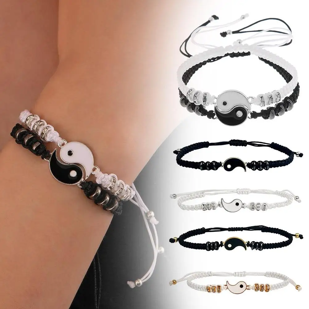 Yin Yang Tai Chi Rope Bracelet Chinese Traditional Style Charm Friendship Boyfriend Adjustable Friends Girlfriend Bracelet M8E5