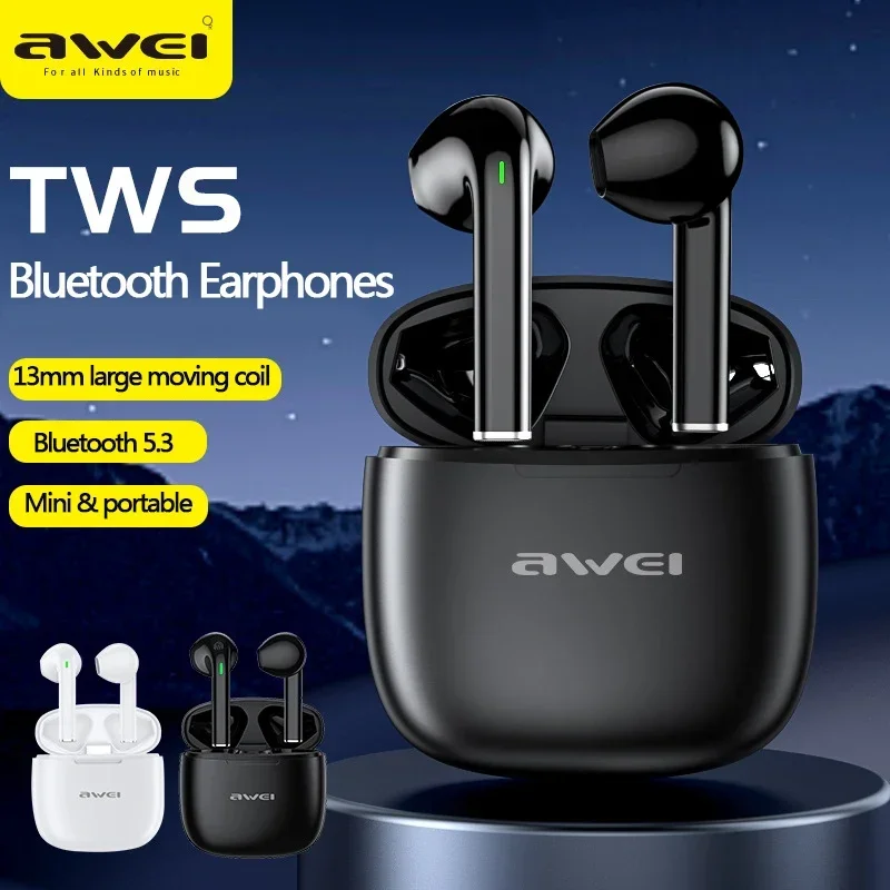 

Awei T26 Pro V5.3 Wireless Bluetooth Earphones With Mic ENC HD Call Hifi Sound Sport Headset Gamer Noise Canceling Headphones