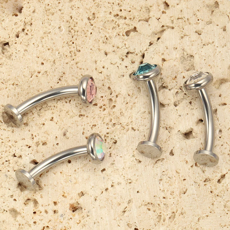 G23 Titanium 14G Upside Down Body Piercing Nombril Ombligo Belly Button Ring Men Women Body Jewelry Crystal Navel Ring Bar Curve