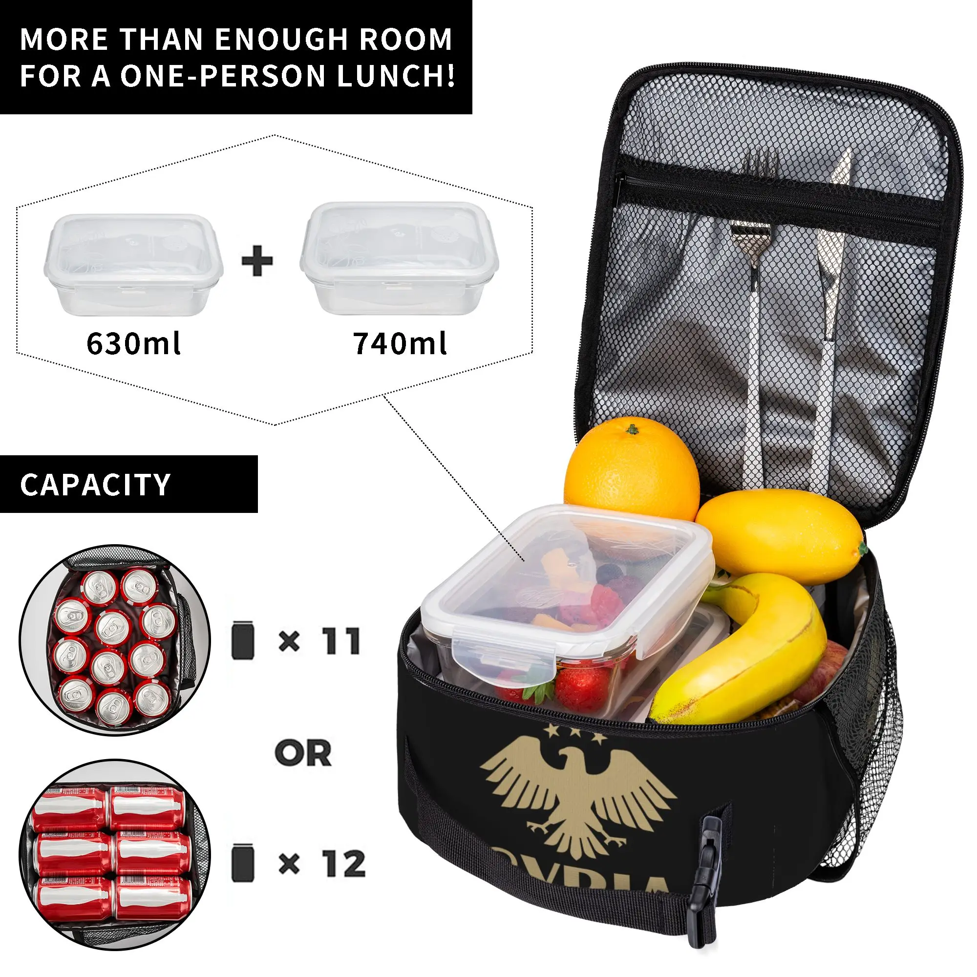 Eagle of Syria 2025 Symbol Thermal Insulated Lunch Bags Syrian Proud Portable Bento Box Men Women Thermal Cooler Lunch Boxes