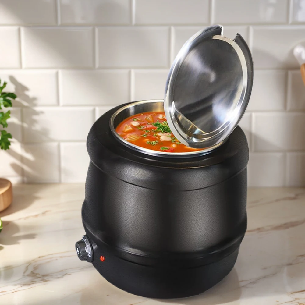10L Soup Kettle with Lid Hinged Electric Soup Pot Stainless Steel Heating Stew Kettle for Restaurants and Party Home Catering