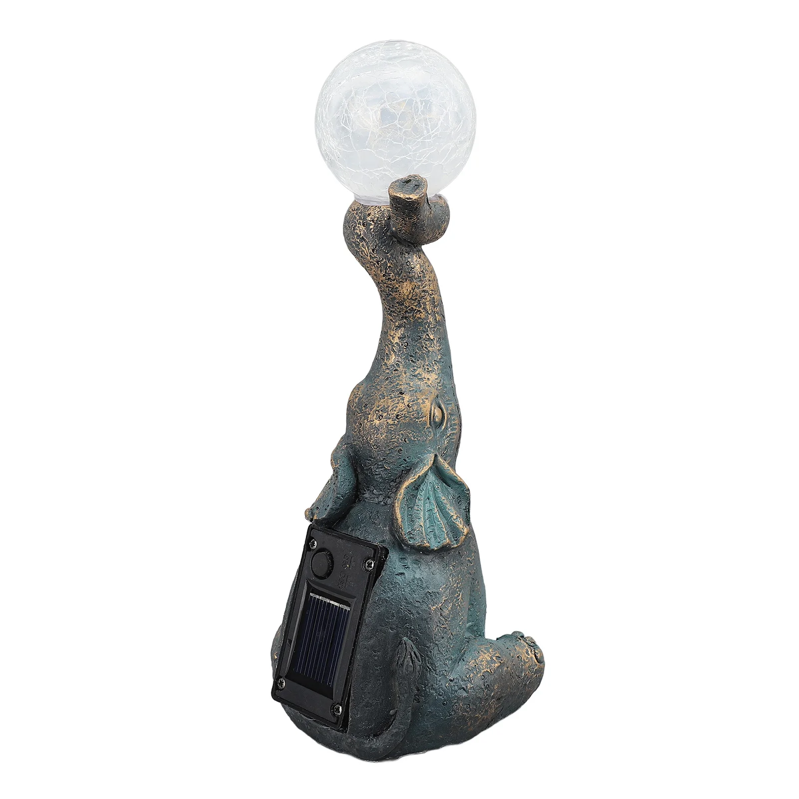 Statue d'éléphant, décoration de jardin avec boule de verre craquelée, lumière solaire, Figurine d'éléphant pour cour, Patio, balcon, ornement de pelouse