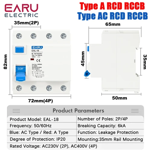 Imagen 2 del producto 2/4P 10/30/100/300mA tipo AC A RCCB RCD ELCB disyuntor de corriente Residual electromagnética interruptor diferencial interruptor de seguridad