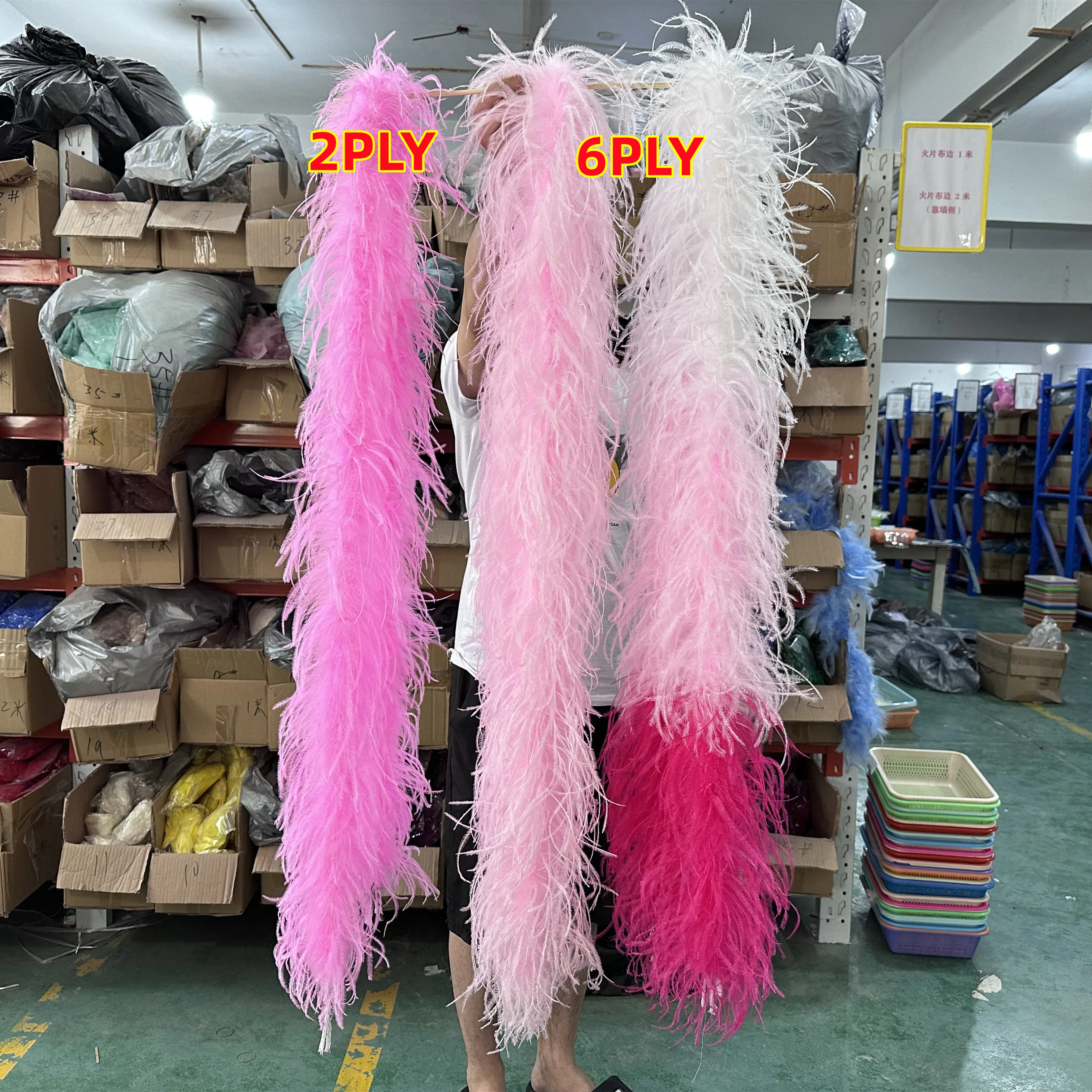 

2 Meters White Pink Mix-Color Natural Ostrich Feathers Boa High Quality Fluffy Costumes Trim For Party Wedding Shawl Available