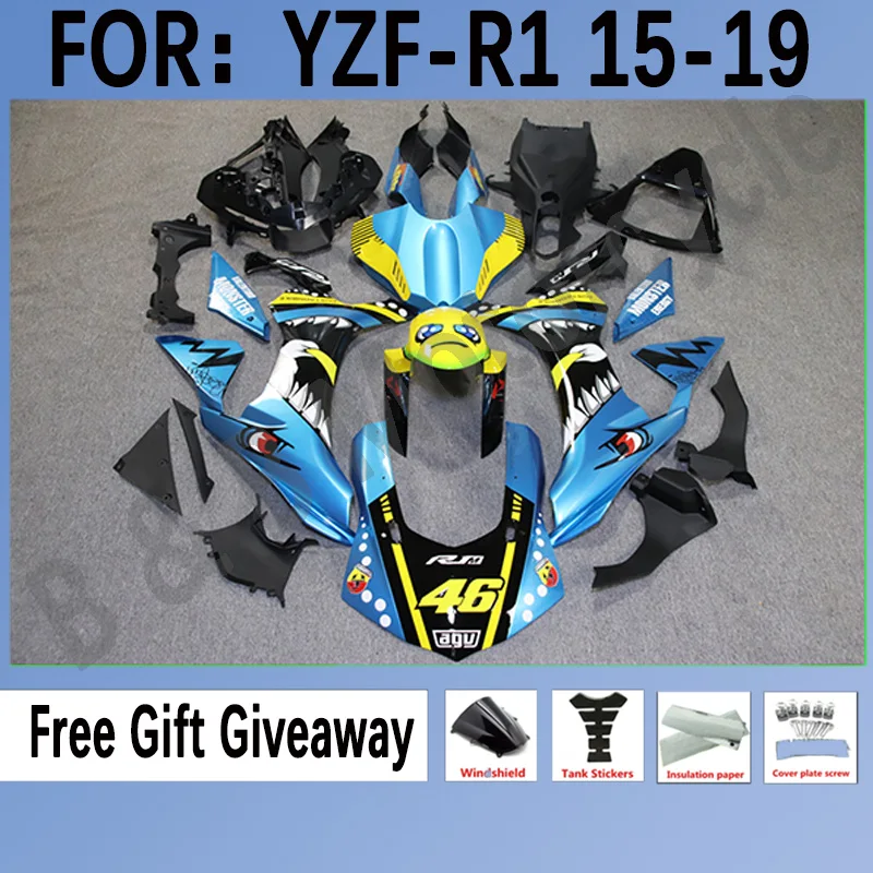 

Подходит для YAMAHA YZFR1 YZF R1 2015 2016 2017 2018 2019 YZF-R1 2015-2019, обтекатель мотоцикла, инъекционный кузов, синяя акула