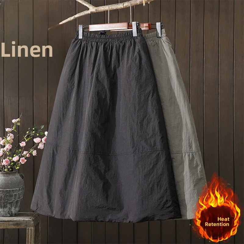 Hoge taille katoenen inzet lantaarnrok dames casual veelzijdige pluizige rok verdikte polyestervezel standaard pasvorm winterne...