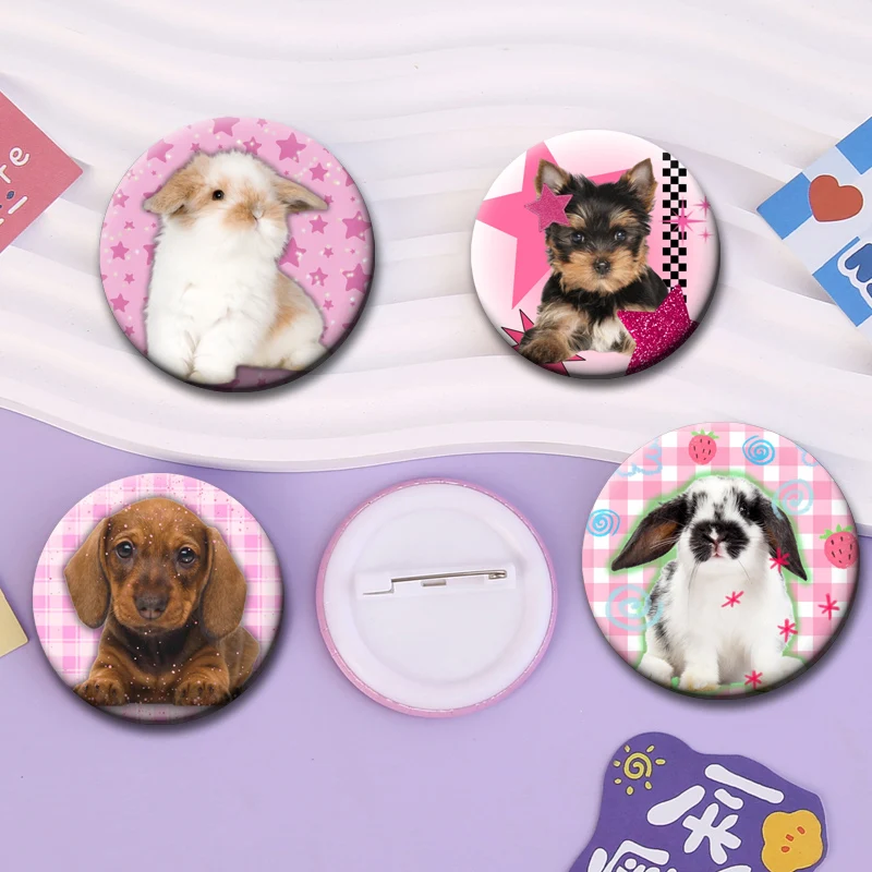 Cute Animal Rabbit,Dog Button Pins Frutiger Aero Fish,Ill Call Creative Badge Funny Retro Round Brooches for Backpack Accessorie