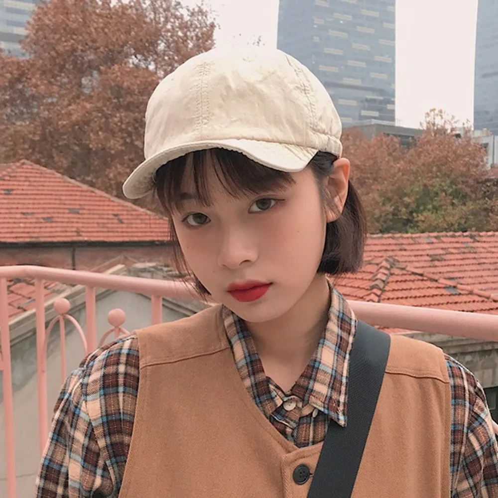 

Fashion Solid Color Short Brim Baseball Cap Casual Japanese Style Sun Hat Drawstring Adjust Visor Peaked Cap Sports