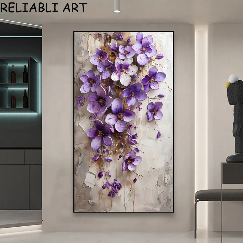 Abstract Purple White Flower Poster and Prints Modern Canvas Painting Wall Art Pictures For Living Room Home Decor No Frame