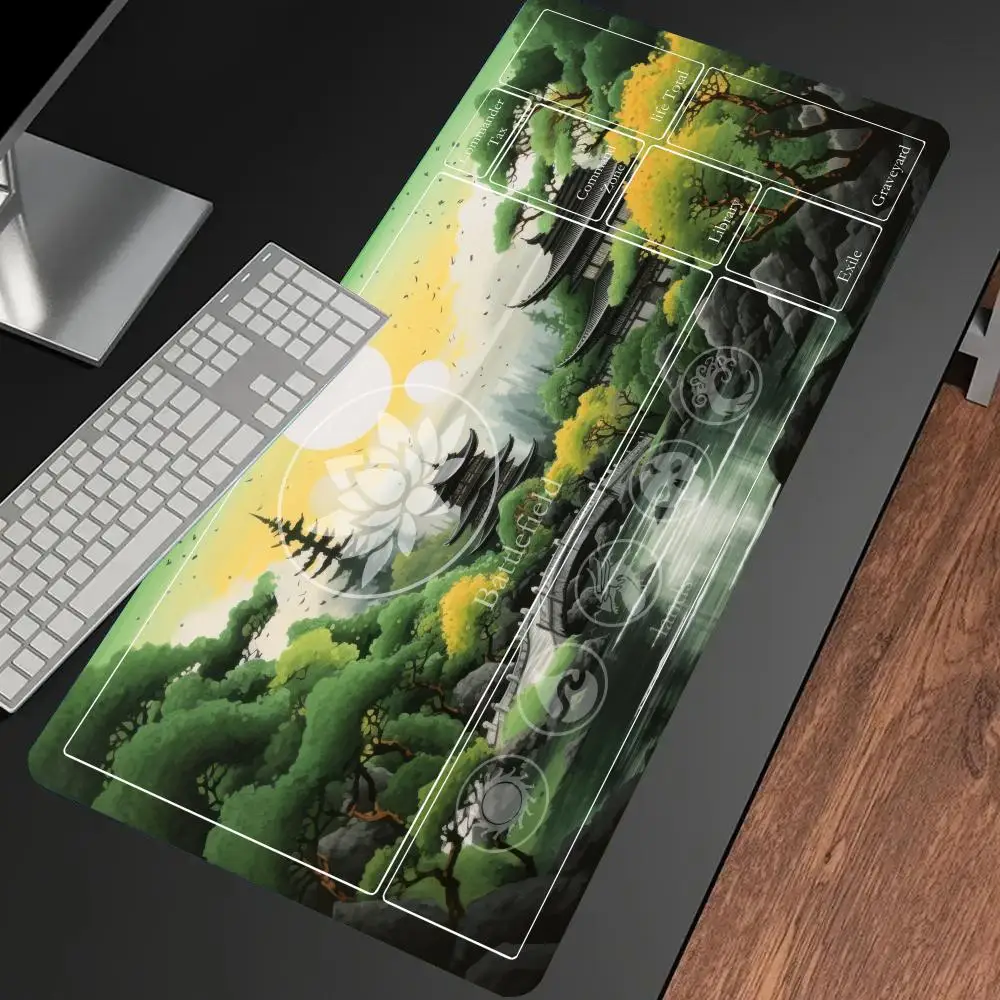 Sakura and Moon Yellow Mouse Pad Card Game Mat Large Computer Office Mousepad Non-slip for MTG DTCG CCG RPG Trading Card Playmat